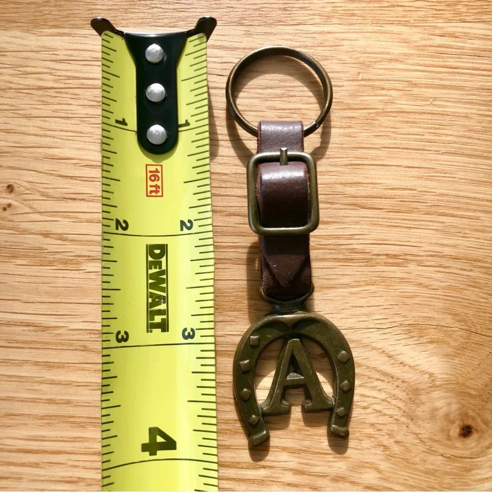 Leather & Bronze Horseshoe Monogram Keychain Handmade